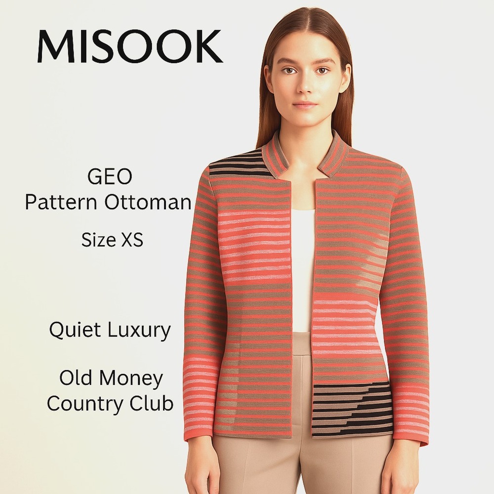 Misook Woman's Cardigan Sz XS Knit Blazer‎ Geo Pattern Coral Old Money Classic